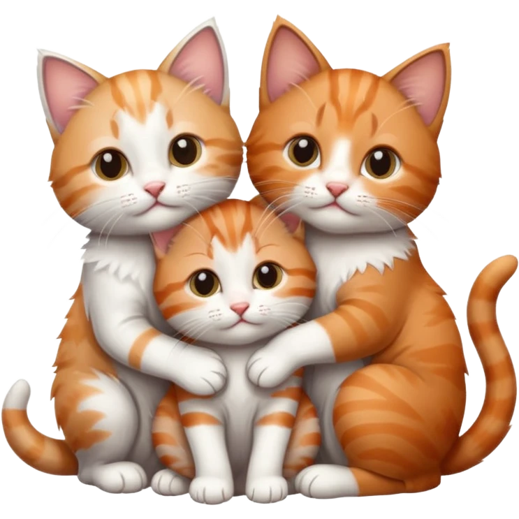 3 kittens cuddling together all different colours, the first one is grey and white, the second is ginger and white and the third is brown tabby and white emoji