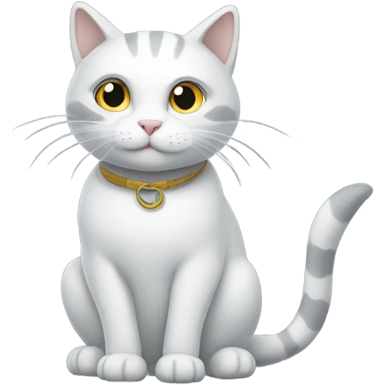 grey and white cat holding a fish emoji
