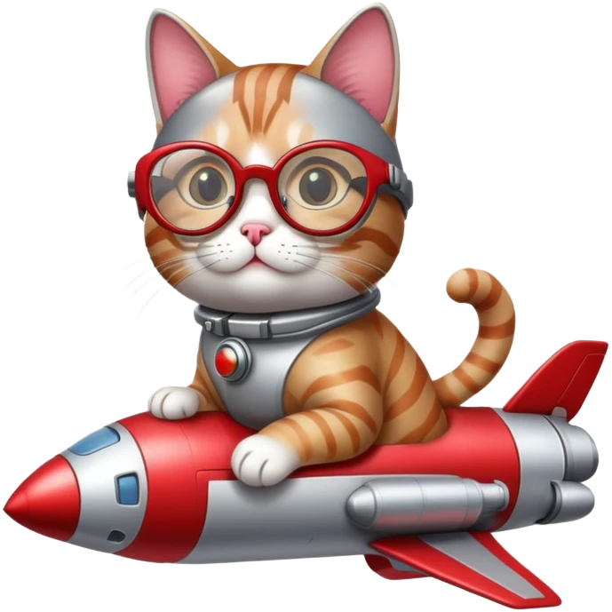 cat wearing glasses sitting on a rocket emoji
