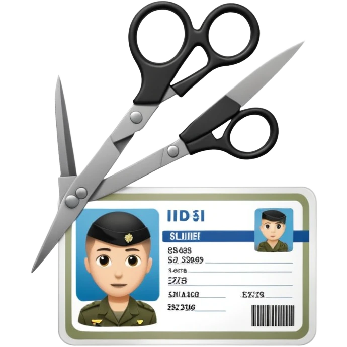 Floating black Scissors cutting in half an idf soldier ID card with a little chip in 2 parts emoji