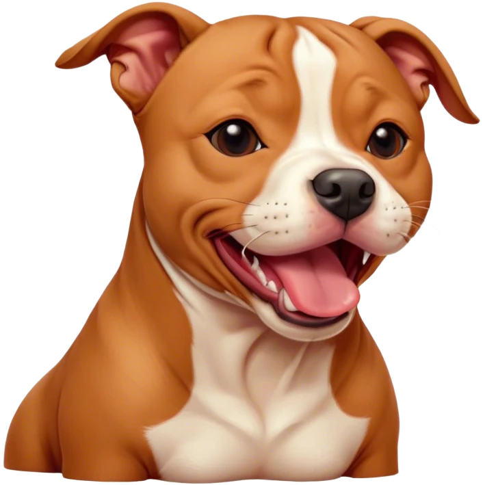 Cinematic Cute Yawning Red/Fawn Staffordshire Bull Terrier Portrait Emoji, Head tilted slightly with a dramatic, wide-open yawn, showcasing a smooth red/fawn Fur with crisp white accents, floppy ears slightly drooping, round dark eyes barely open in drowsy contentment, Simplified yet irresistibly adorable features, highly detailed, glowing with a soft, cozy glow, high shine, relaxed yet expressive, stylized with a touch of whimsy, bright and endearing, soft glowing outline, capturing the essence of a sleepy yet affectionate guardian, so drowsy it feels like it could stretch right out of the screen and curl up for a nap! emoji