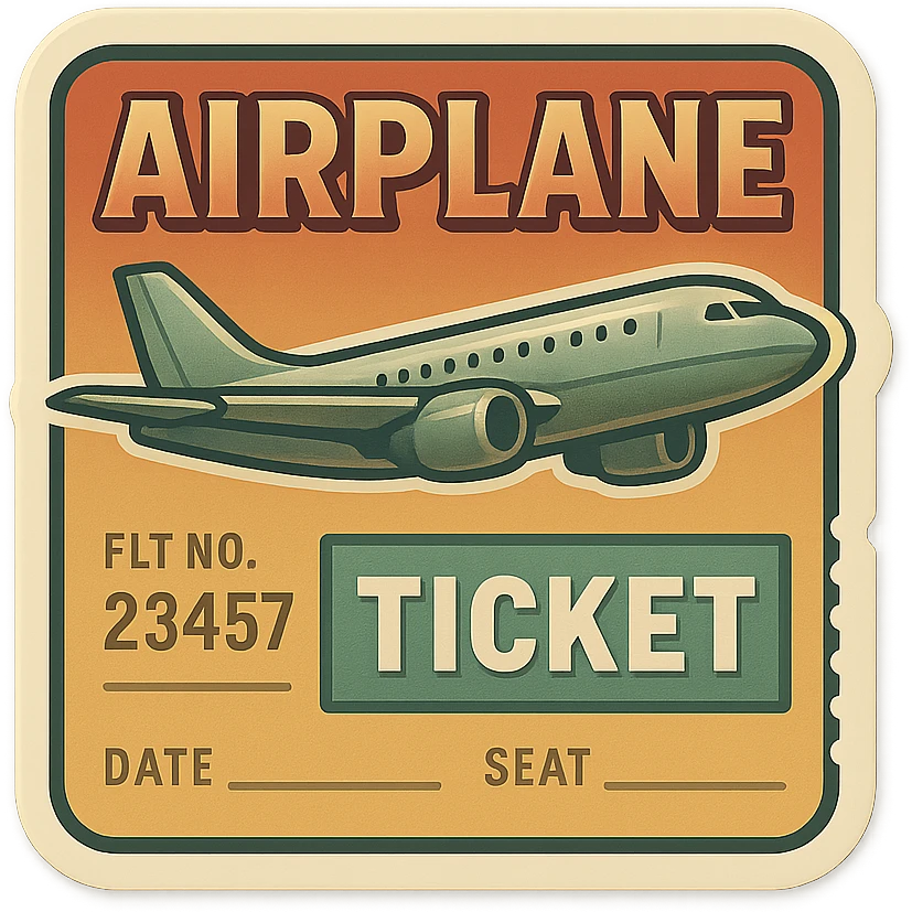 retro plane ticket, vintage travel style, muted colors, old-fashioned details emoji