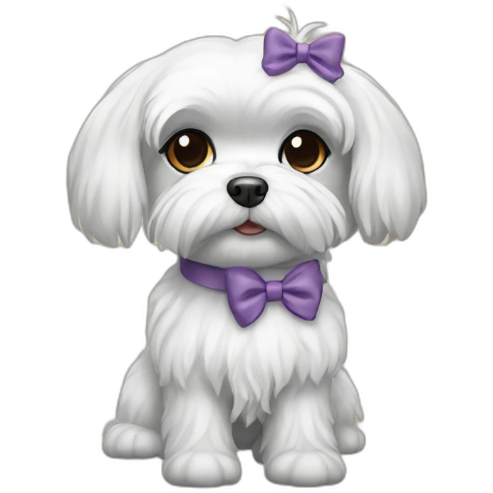 Maltese dog, black iris, female with a hair bow emoji