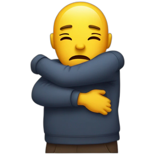 Hugging with unhappy face emoji