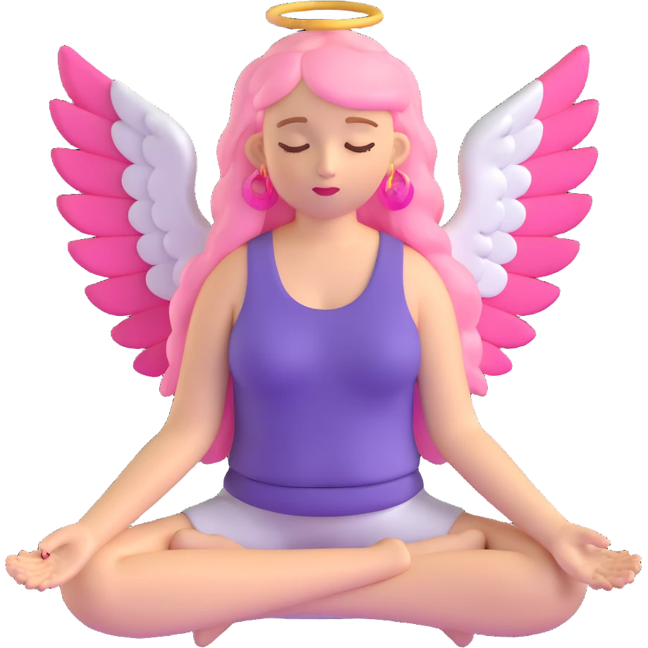 woman with long blonde hair as an angel meditating with pink hair accessories emoji
