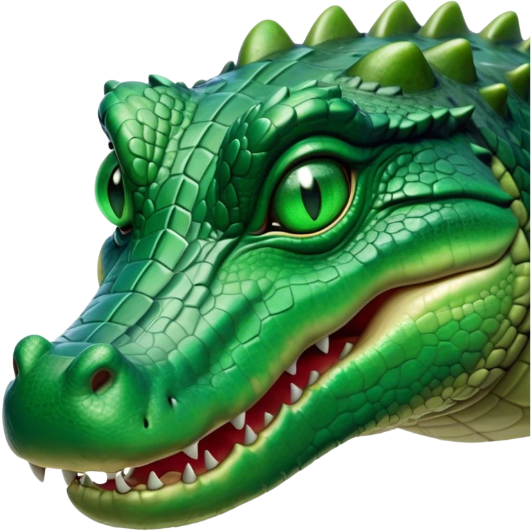Cinematic Noble Crocodile Portrait Emoji, Poised and regal, with a powerful, elongated build and a rugged, scaly emerald-green hide, piercing cold eyes, Simplified yet sharp and sophisticated features, highly detailed, glowing with a soft, dignified glow, high shine, intelligent and formidable, stylized with an air of ancient might, focused and attentive, soft glowing outline, capturing the essence of a watchful and commanding reptile, so majestic it feels as though it could silently slide out of the screen with effortless authority! emoji