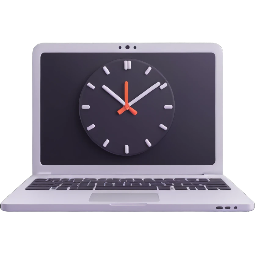 compact laptop with a clock icon overlay, symbolizing significant admin workload emoji