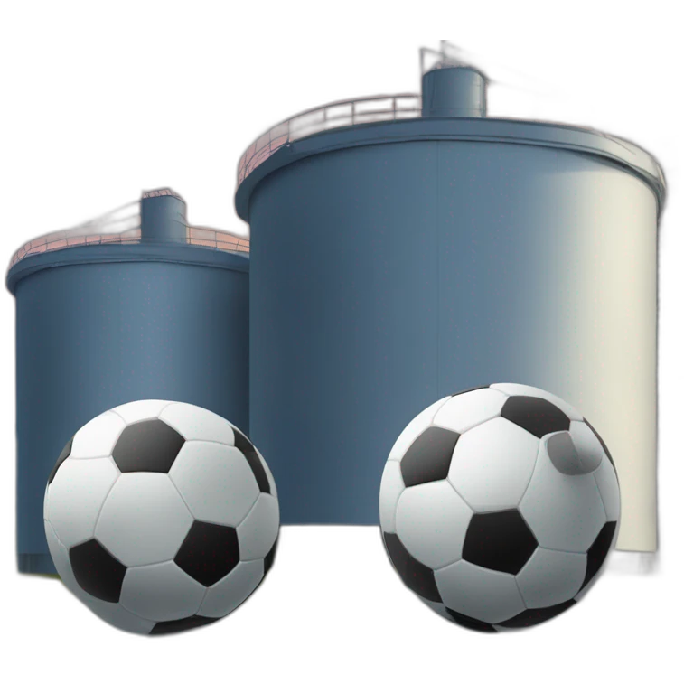 two-soccer-balls-in-front-of-one-silo-tower-in-the-centre emoji