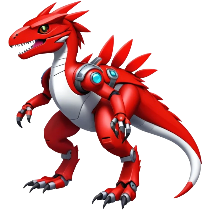 Furry feather-mane Cool Edgy Futuristic shiny colorful Digimon-Fakemon-Guilmon-Velociraptor-Mecha full body   emoji