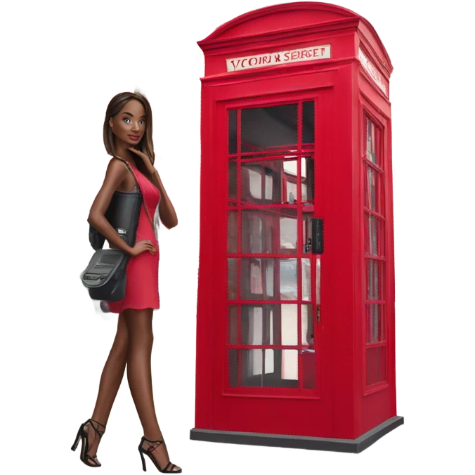 Photo of Victoria secret model posing next to a phone box emoji