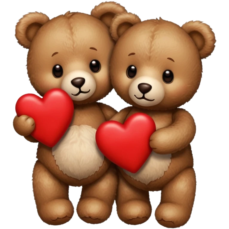 Two teddy bears holding hearts emoji
