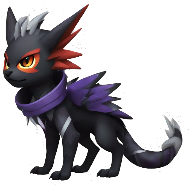 Cool Anthro Black Noivern-Absol-Litten-Pokémon with edgy stripes hoodie spiked collar punk Full Body emoji