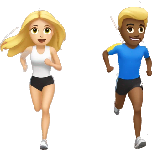 make an emoji of a brunette woman and blond man running in a track  emoji