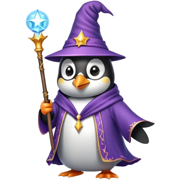 penguin wizard with magic wand and wizard hat emoji