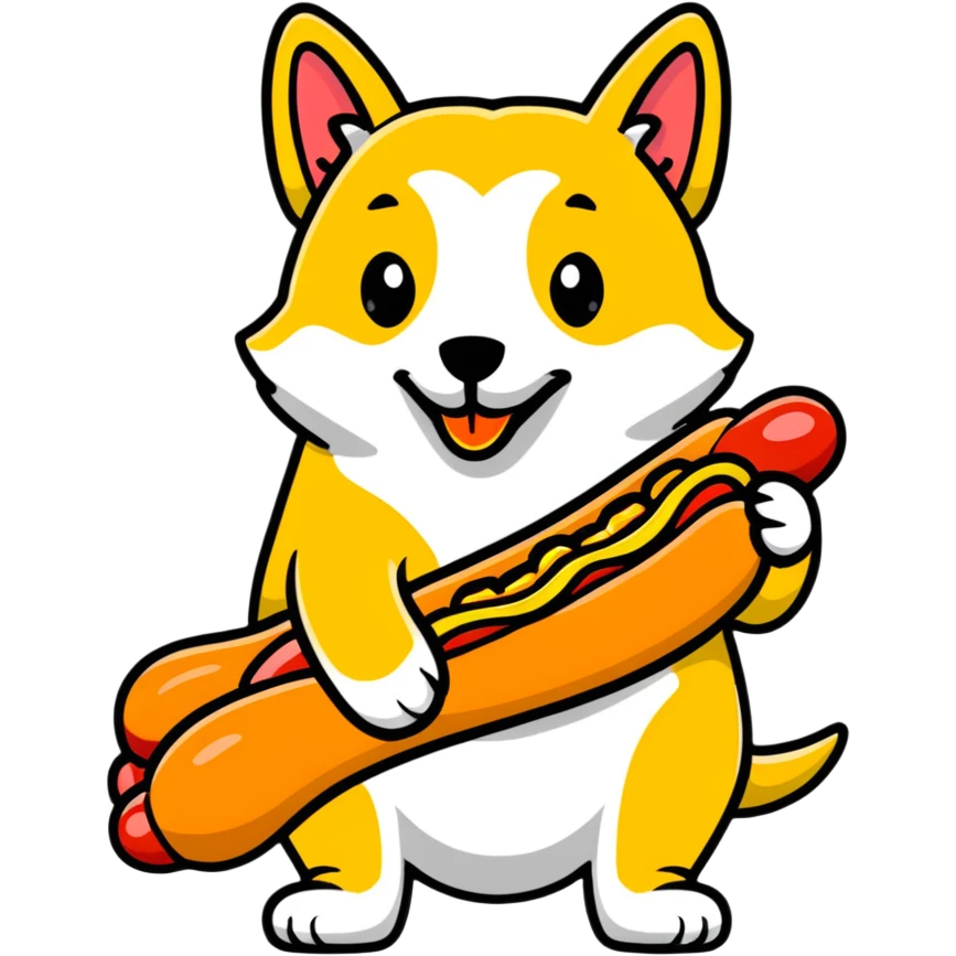 dog eating a suspicious hot dog emoji