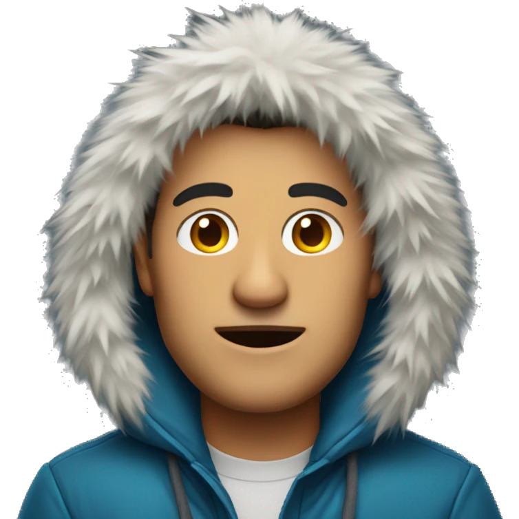 A man wearing a jacket with big fur hood emoji