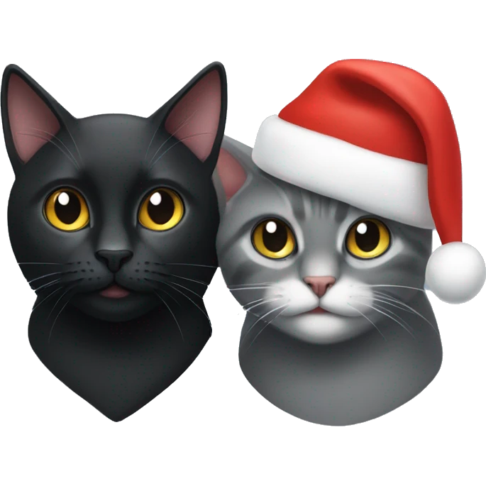A Blackcat  and a grey cat wearing Christmas hats emoji