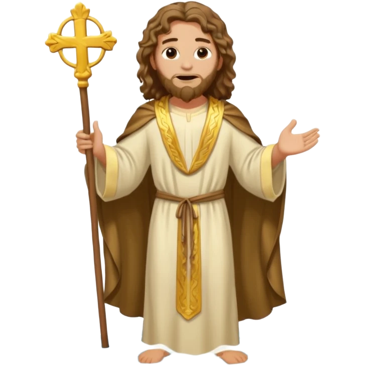 fullbody John the Baptist with wavy hair in saintly robes standing in water, emoji style emoji