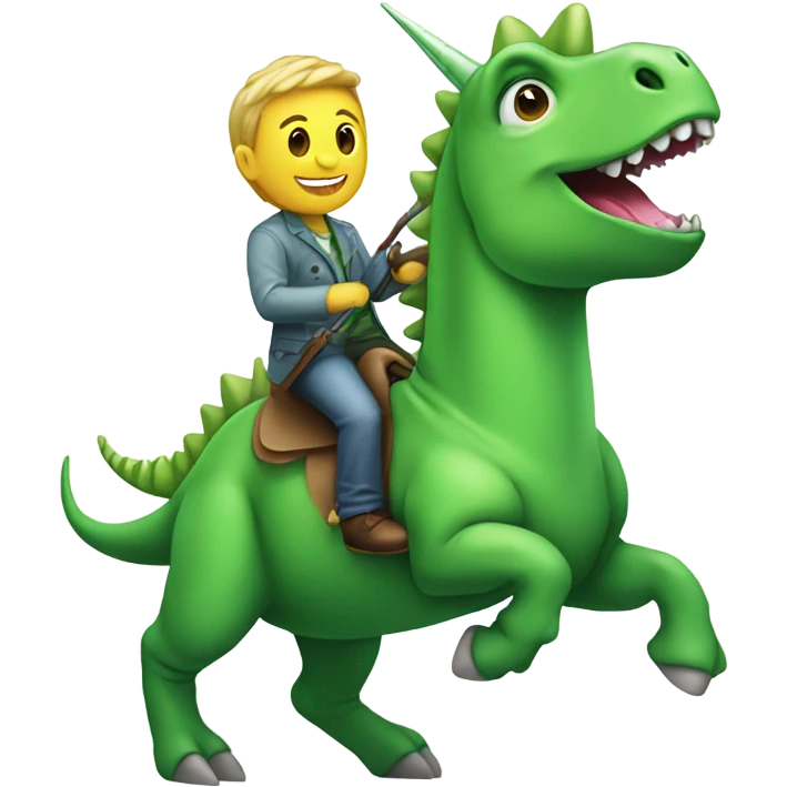 Green dinosaur riding a unicorn  emoji