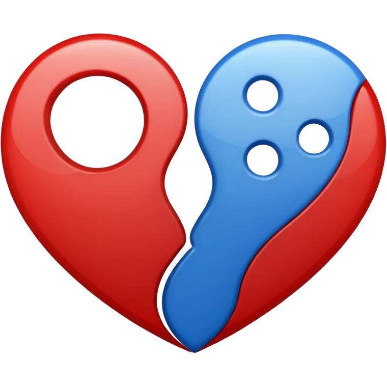Make a yin yang like heart emoji with the colors being blue and red and no white parts, with two holes and not three and no empty parts left out, make the heart completely filled up emoji