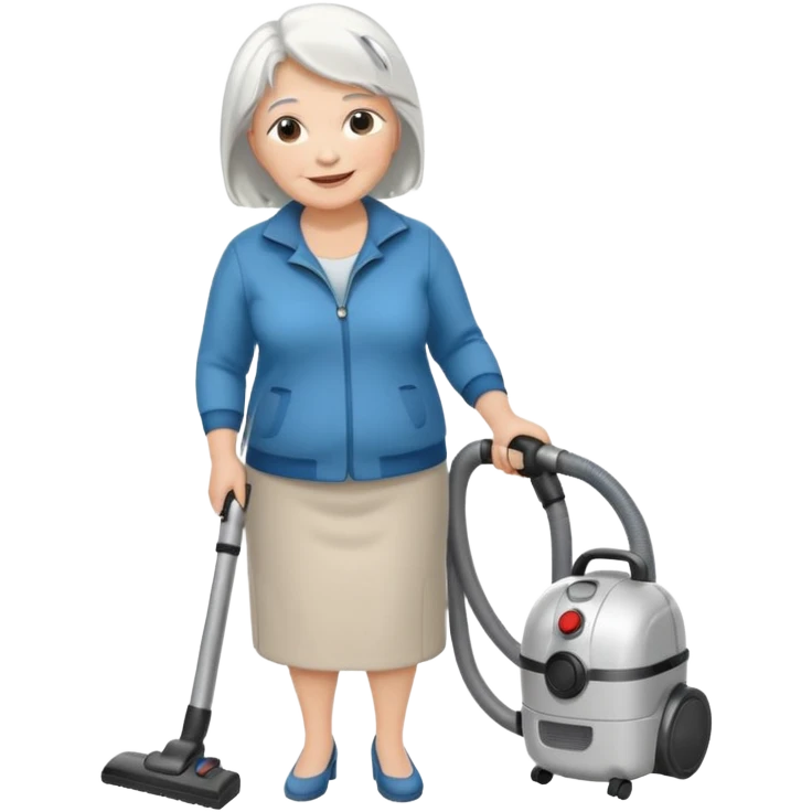 White hair cubby lady modern clothes older chubby ed lady vaccum emoji