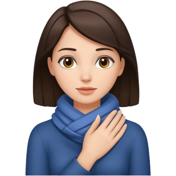 a brunette woman with her hands wrapped fully around her neck emoji