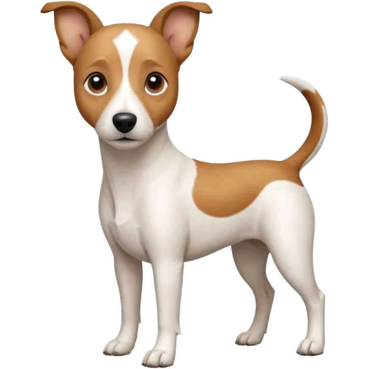 a full body white jack russel looking dog the size of a kelpie with light brown ears and a light brown patch on one eye and a large snout emoji