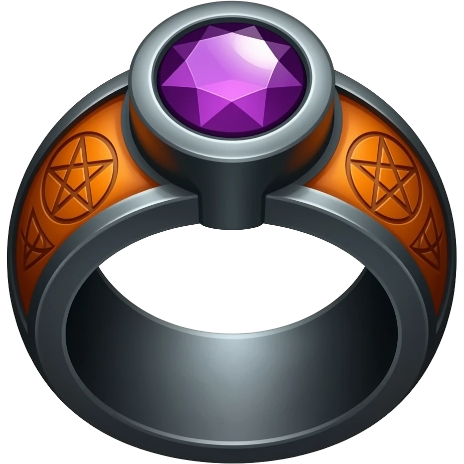 Umbra pontifex, a role that represents leadership and power. I need a ring that represents dark magic, using orange and purple as a color scheme. I wan embossed details to represent mysterious occultism maybe with a gem emoji