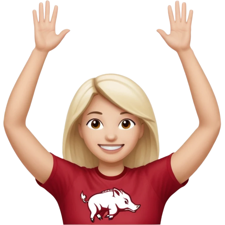 Arkansas razorbacks female fan with hands raised over head emoji