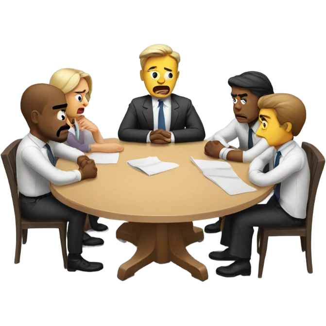 unhappy business people sitting around at a round table emoji