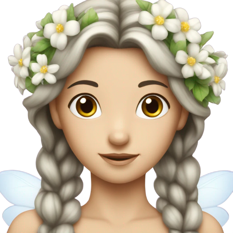 Brunette white fairy princess flowers hair emoji
