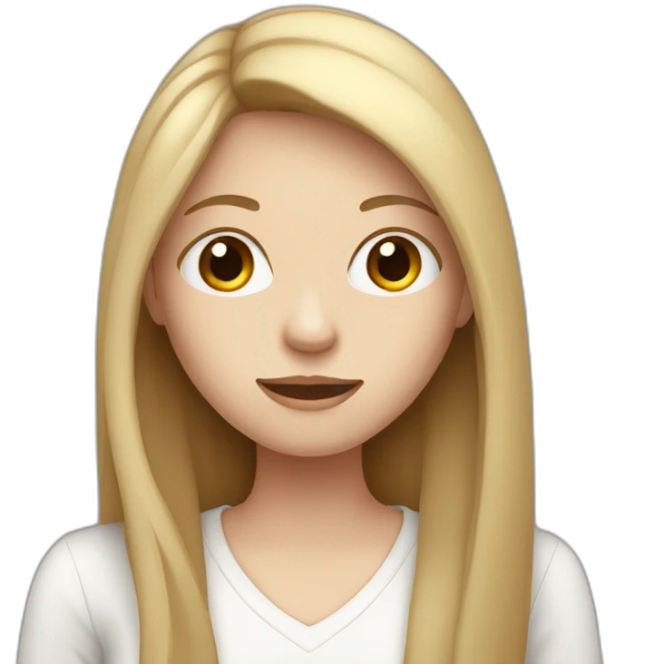 woman with pale skin and brown straight long hair hiding behind a laptop emoji