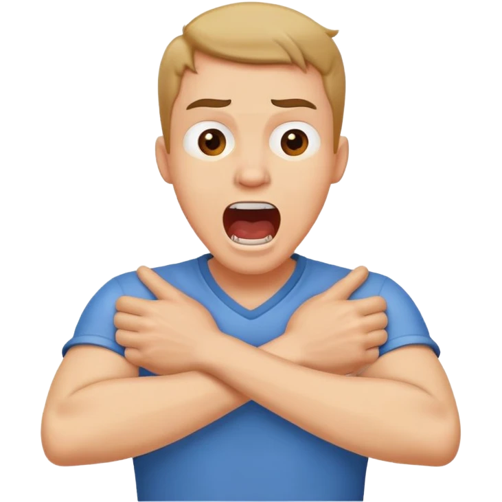 guy holding neck with arms crossed and screaming emoji
