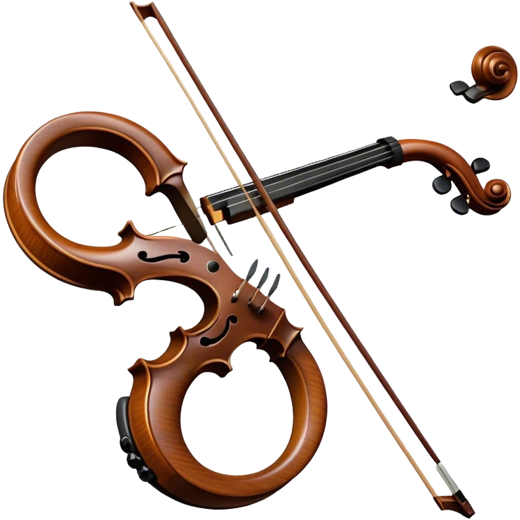 Create a refined and elegant emoji representing a bow crafted by Antonio Stradivari. The design should feature a beautifully detailed bow with intricate woodwork and fine metal fittings, emphasizing its craftsmanship. Include subtle elements like a hint of violin or viola strings to reflect its use. Use classic colors like dark wood brown, gold accents, and silver to convey the luxury and artistry of the bow. The background should be transparent. emoji