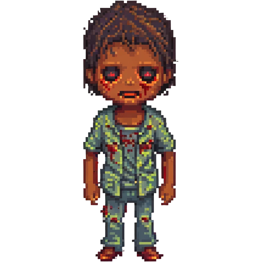 brown-skinned boy with red eyes, zombie face, pixel art style emoji