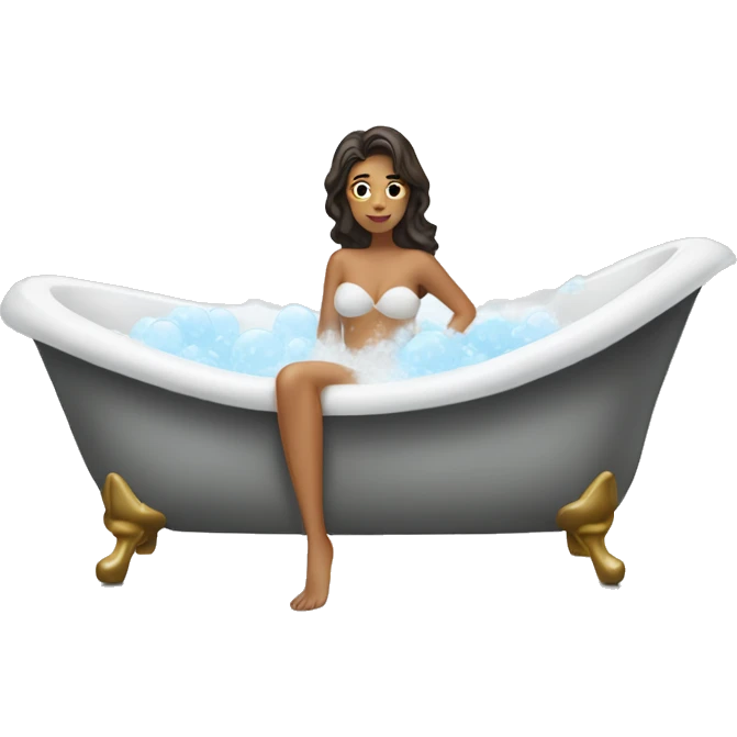 Brunette Woman taking a bubble bath in big bathtub emoji