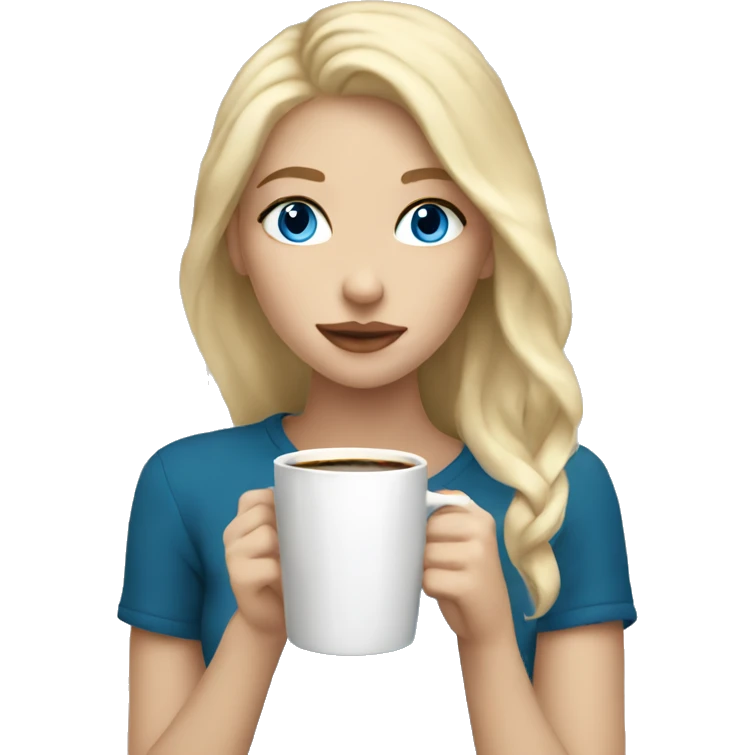 Aesthetic girl with blonde hair and blue eyes drinking coffee emoji