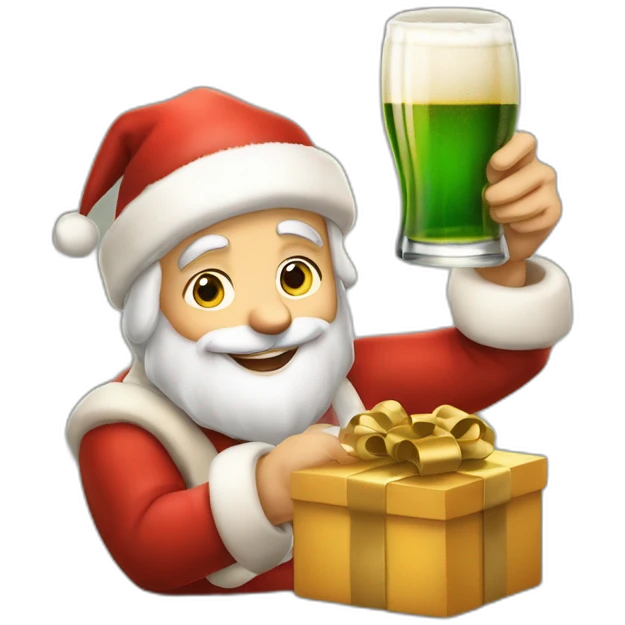 Père Noël qui offre un verre de bière à un enfant comme cadeau emoji