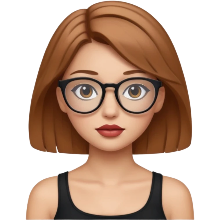 Hafif kahverengi saçlı, beyaz tenli, gözlüklü, crop giyinen ,dolgun dudaklı,makyajlı bir kiz emoji