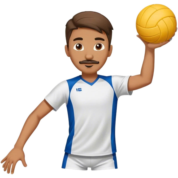 Boy with short-long middle part with goatee and mustache playing volleyball emoji
