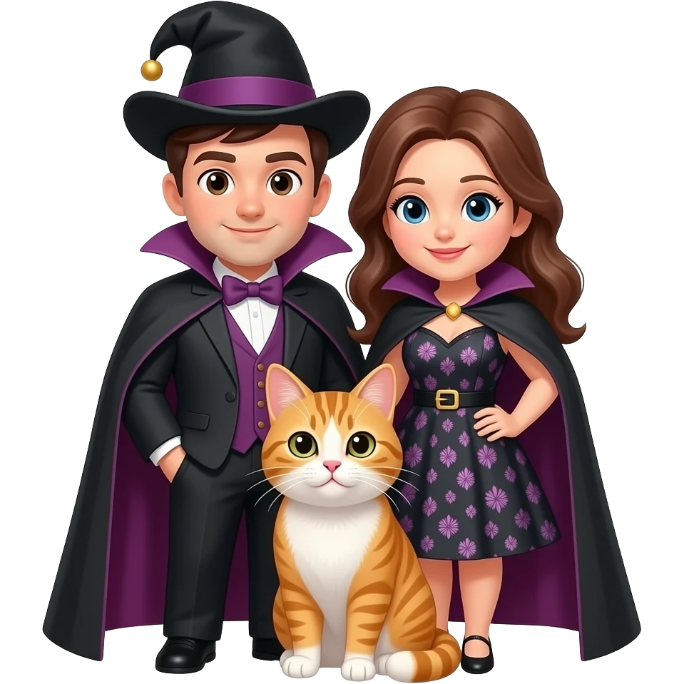 magician couple and their pet cat emoji