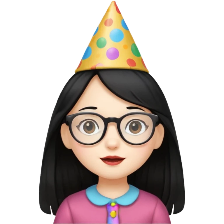 a little girl with long black hair with birthday hat, wearing glasses















 emoji