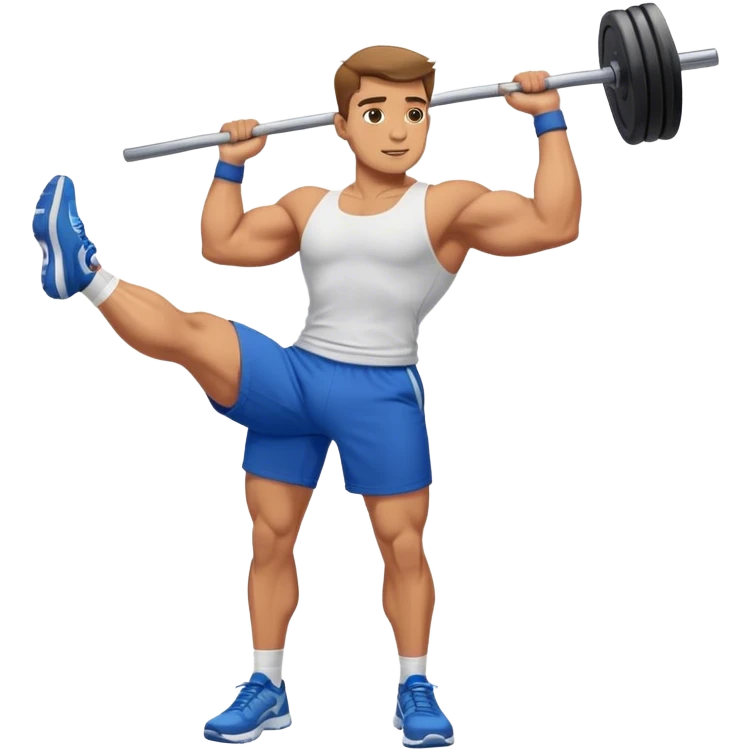 buff guy blue shorts stretching quadriceps emoji
