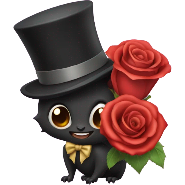 Bat wearing top hat with bouquet of roses emoji