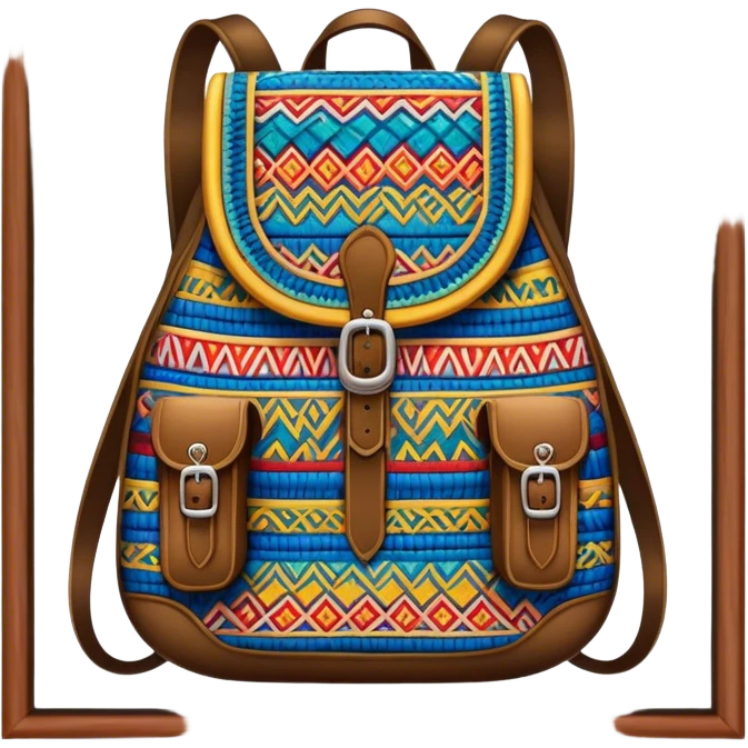 Cinematic Realistic image of a traditional Colombian mochila, rendered with detailed woven textures and vibrant patterns, set against a rustic backdrop with soft, cultural lighting emoji