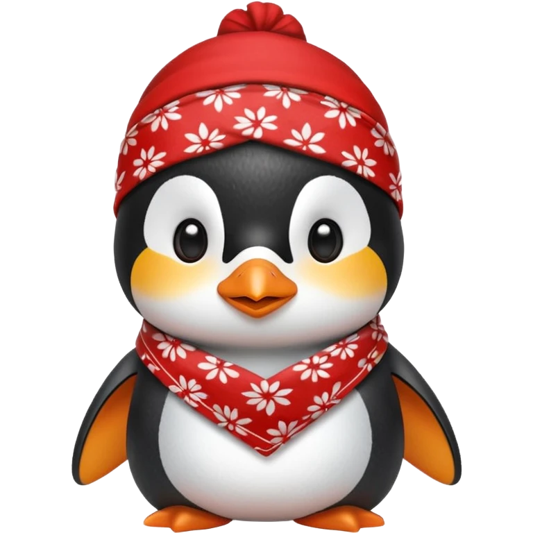 adorable penguin with a red bandana emoji