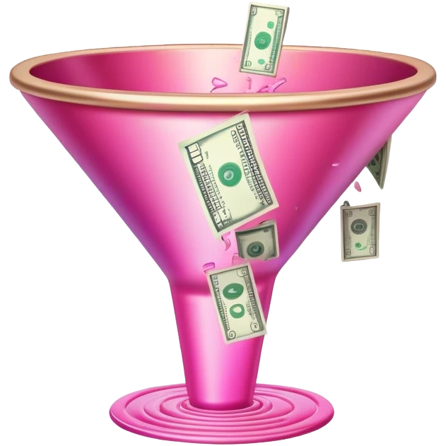 pink marketing funnel with dollars at the buttom emoji