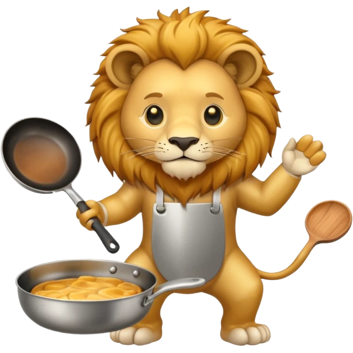 Lion holding a single frying pan about to swing it emoji