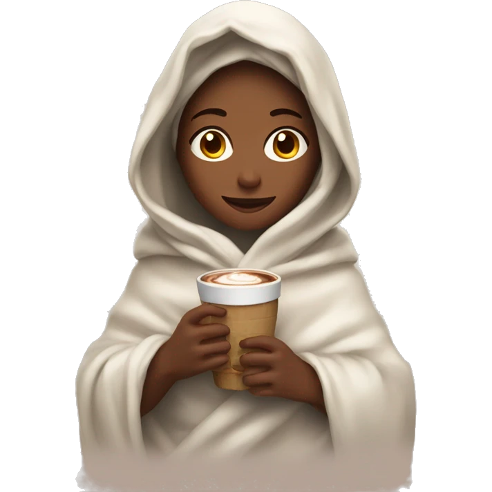 Girl wrapped in blanket with a hot chocolate in her hands emoji