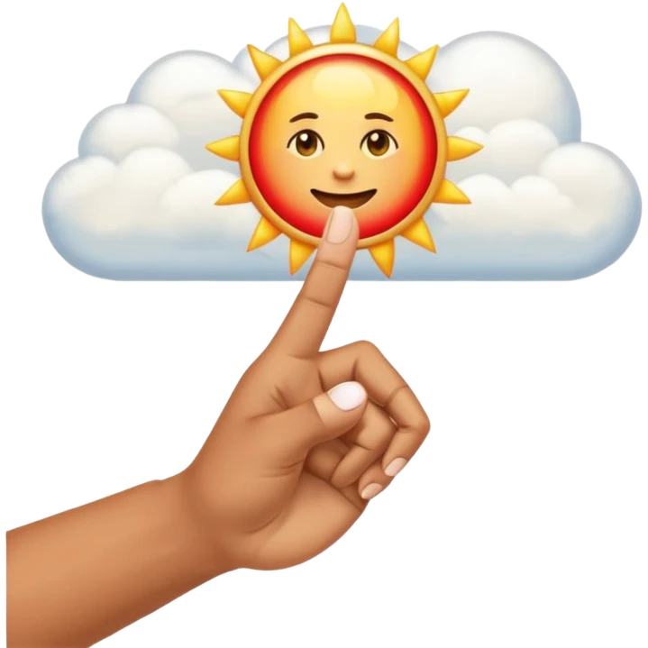 "Create an emoji representation of a hand holding other. One hand with index finger pointing up, surrounded by clouds and sun rays, with a red ring on the ring finger." emoji